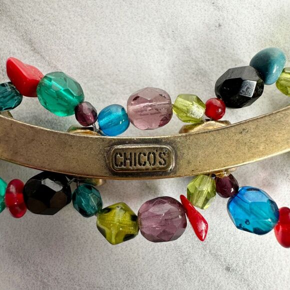 Chico's Colorful Beaded Gold Tone Black Cord Statement Necklace ✨ - Picture 7 of 14